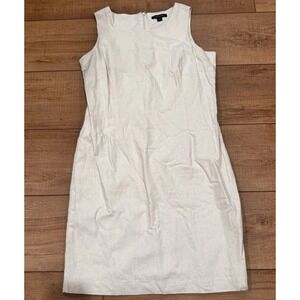 Minimalist Sheath Ivory Cream Linen Dress Sleeveless Old Money Classic Size 14